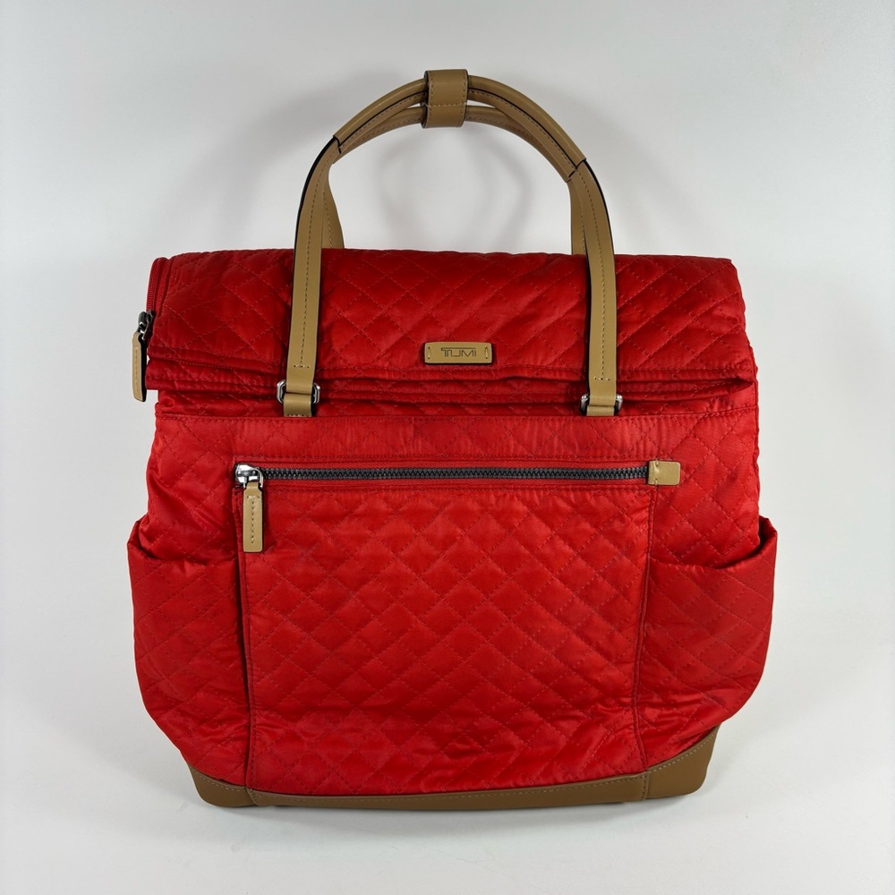 Tumi Red Quilted Zippered Foldover Flap Women's Travel Backpack Bag